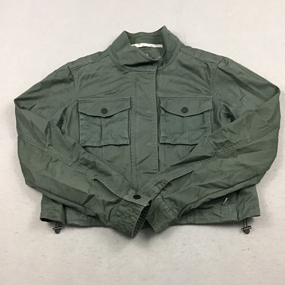 Athleta Jacket Women Small Green Cropped Button Up Pockets Utility Military S
